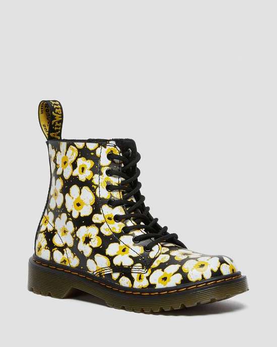 Botines Dr. Martens 1460 Floral Niña Negros/Amarillos MX-27408